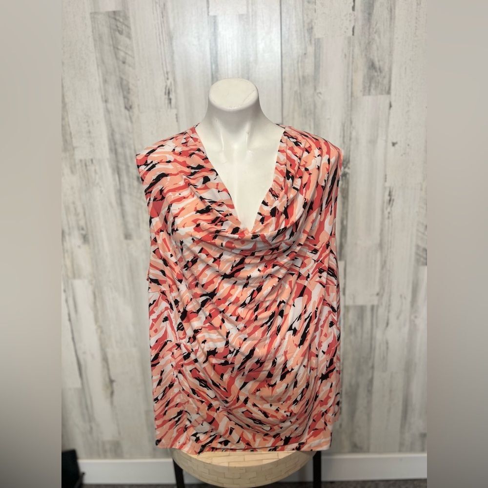 Jones Studio Separates Cowl Neck Sleeveless Top Womens 24W Pink Abstract Plus